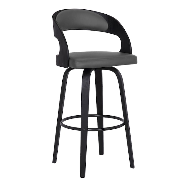 Armen Living Shelly 26" Counter Height Swivel Gray Faux Leather and Black Wood Bar Stool LCSHBAGRBL26 - main
